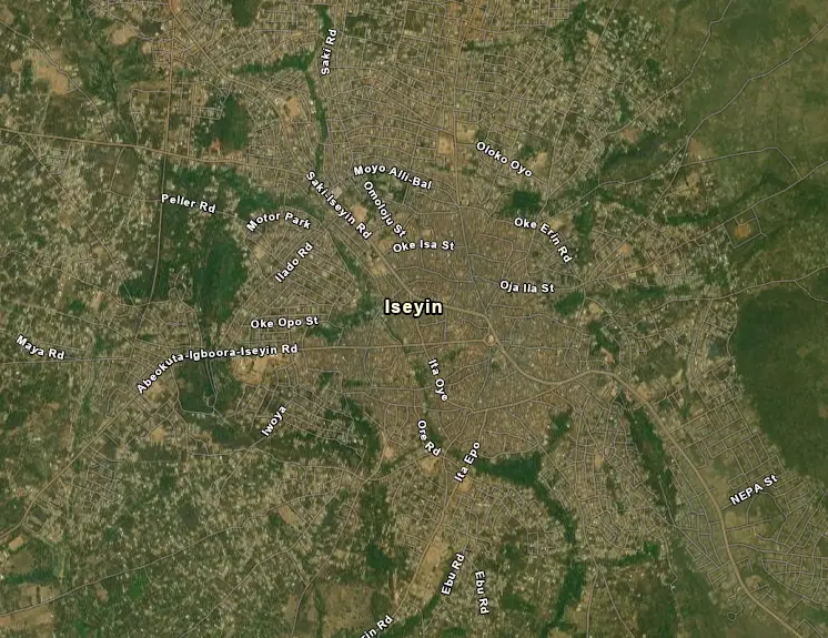 Une carte topographique d'Iseyin, 2021. Source : ArcGIS