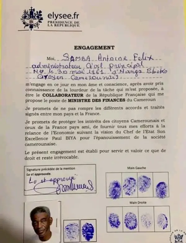 Scandale : La vraie – fausse allégeance de Antoine Samba à l’Etat français pour être ministre des Finances au Cameroun