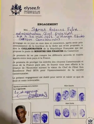 Scandale : La vraie – fausse allégeance de Antoine Samba à l’Etat français pour être ministre des Finances au Cameroun